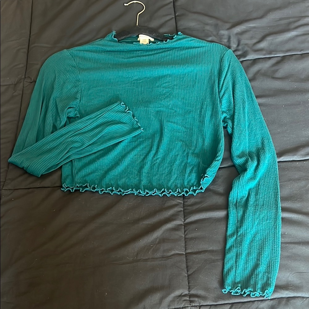 Teal Long Sleeve Ribbed Crop Top